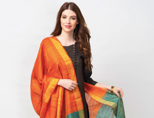 AdBuy Orange Silk Matka Woven Loom